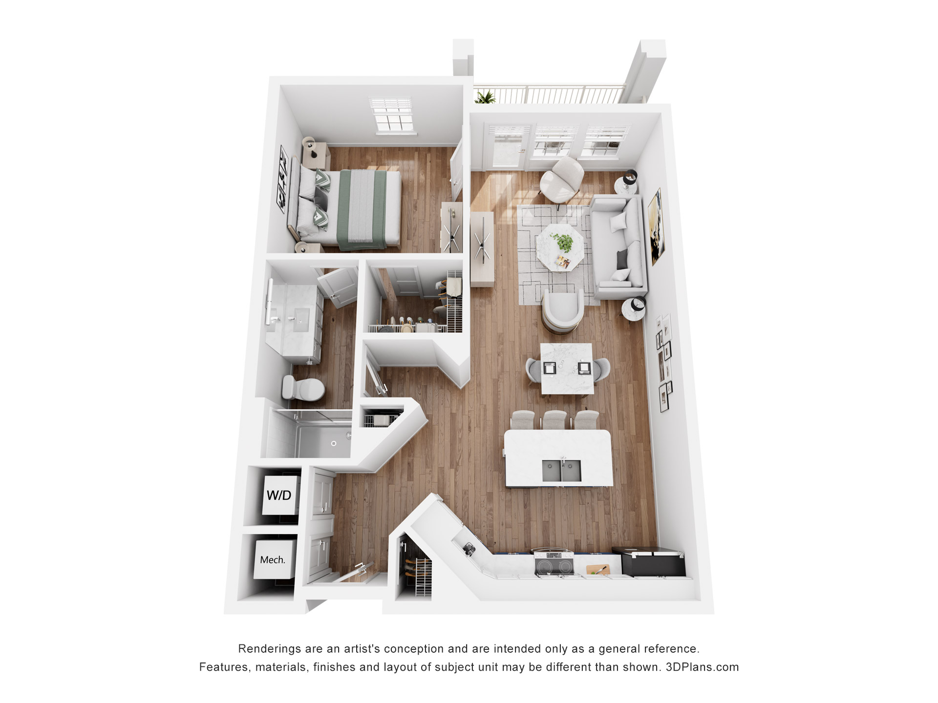 Floor plan for 1 bed, 1 bath, 788 sqft